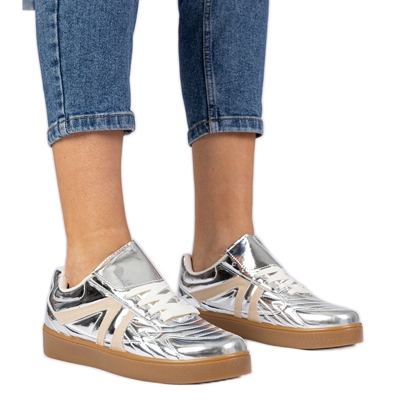 Silver sneakers lackerade kvinnors sneakers silver-