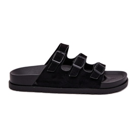 Kvinnors tofflor med ränder och spännen svarta