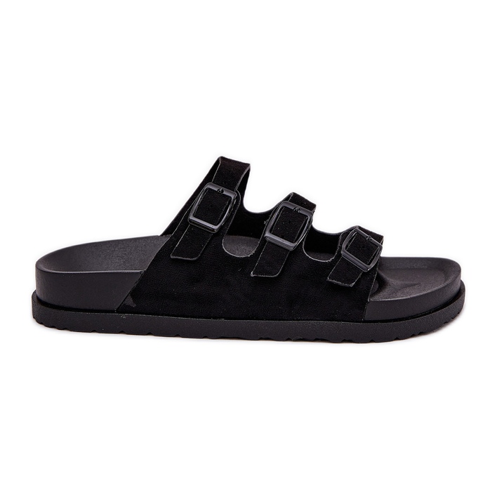 Kvinnors tofflor med ränder och spännen svarta