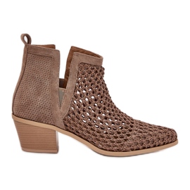 OpenWork kvinnors höga klackar med utskärningar och khaki -fläta beige