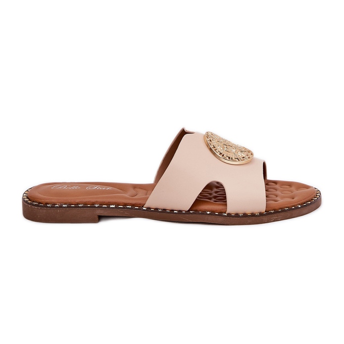 Platta kvinnors flip flops med dekorativ detalj beige
