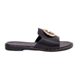 Eco Leather Flat Women's Slippers med en dekorativ detalj svart