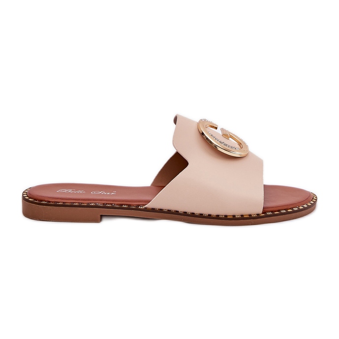 Eco Leather Flat Women's Slippers med dekorativ detalj beige