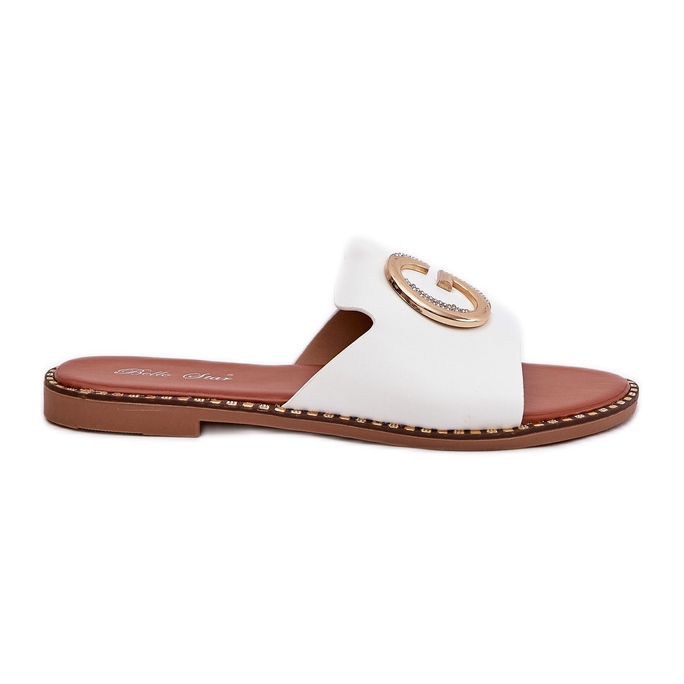 Eco Leather Flat Women's Slippers med en dekorativ vit detalj