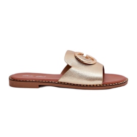 Eco Leather Flat Women's Slippers med en dekorativ gyllene detalj