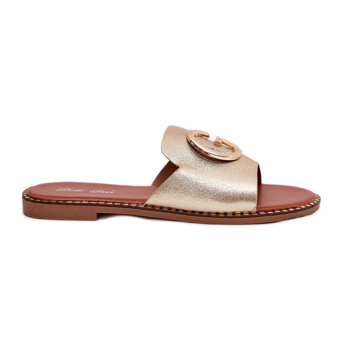 Eco Leather Flat Women's Slippers med en dekorativ gyllene detalj