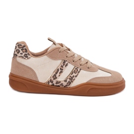 Kvinnors sneakers med Eco Suede Leopard Beige