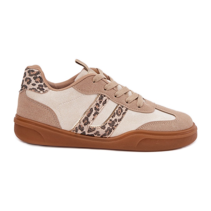 Kvinnors sneakers med Eco Suede Leopard Beige