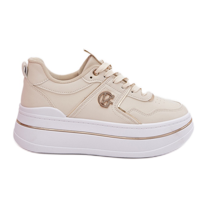 Kvinnors sportskor på plattformen beige