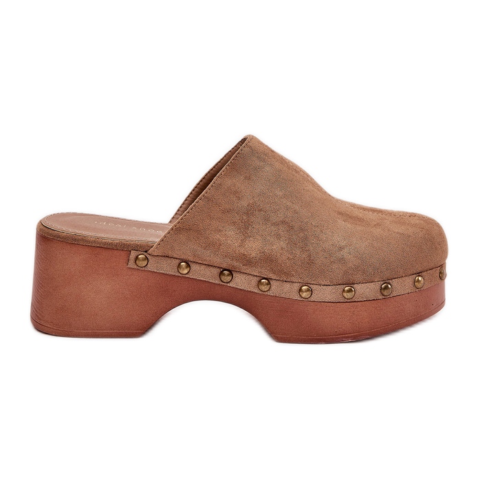 Tappar kvinnors flip -flops med Eco Suede Studs Camel brun