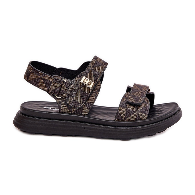 Kvinnors material sandaler på plattformen svart och brunt