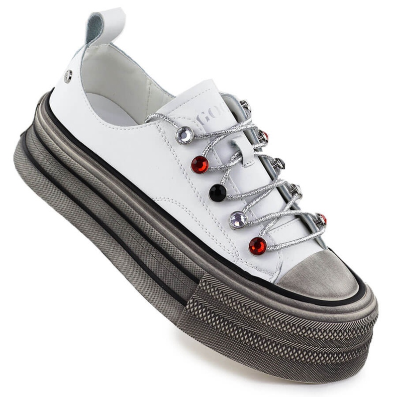 Lädersneakers på White Goe NN2N4054 -plattformen vit
