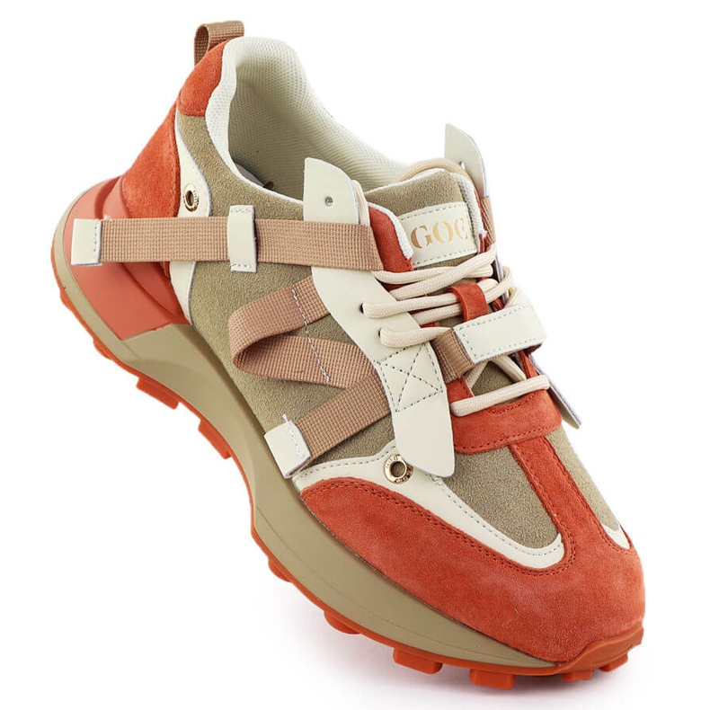 Kvinnors läder sneakers beige orange goe rr2n4064