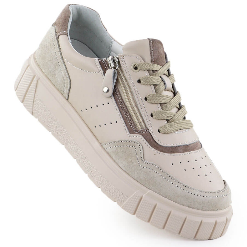 Lädersneakers på Filippo DP6862 Beige -plattformen