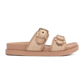 Goodin Beige Women's Flat Flip Flops med spännen