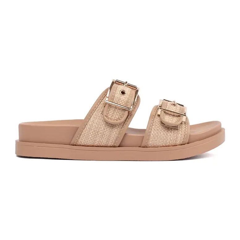 Goodin Beige Women's Flat Flip Flops med spännen
