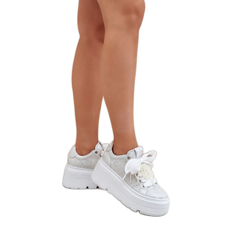 Lädersneakers på Chebello 4658 Silver Platform silver-