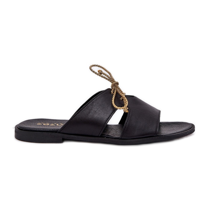 Women's Leather Flip Flops Zazoo 3022 Svart