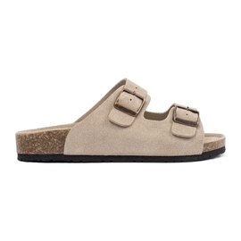 Goodin Kvinnors läder flip flops beige