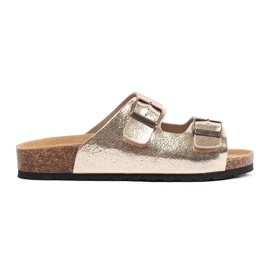 Goodin Golden Metallic Flip Flops på en platt sula gyllene