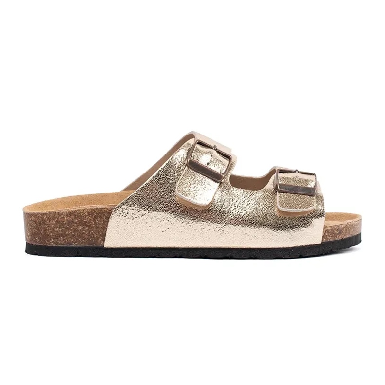 Goodin Golden Metallic Flip Flops på en platt sula gyllene