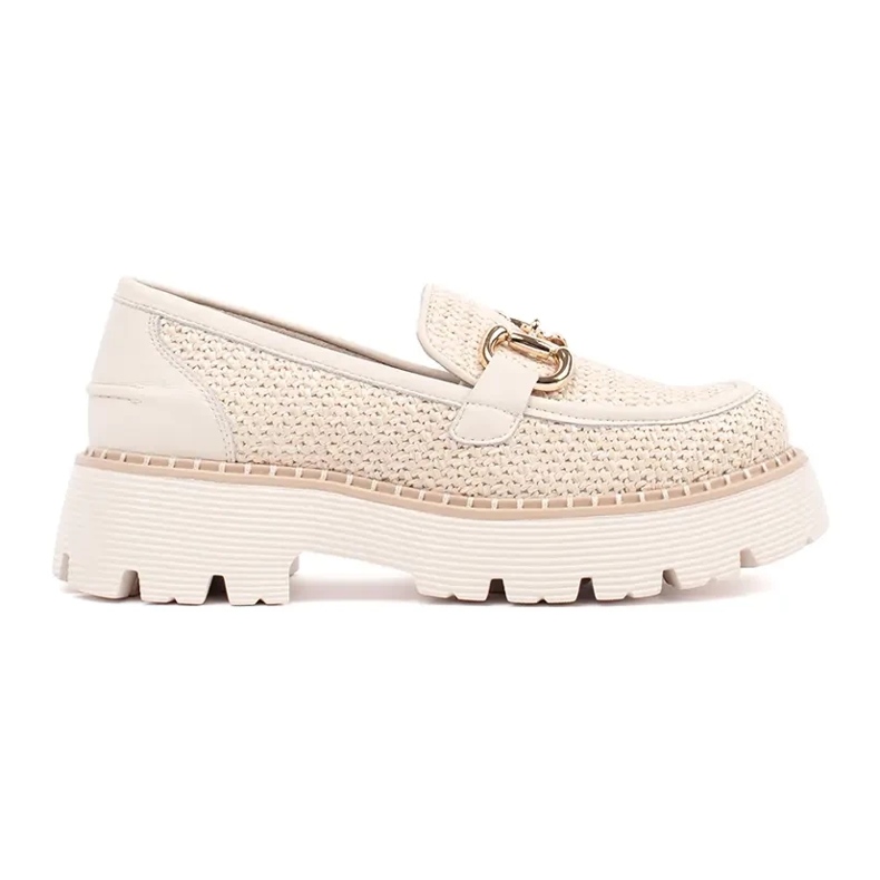 Goodin Beige loafers på plattformen med en gyllene kedja