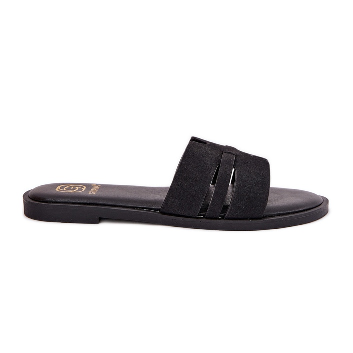 Flat -hankvinnade kvinnors flip flops med Eco Cuts Black Suede Cutouts svart