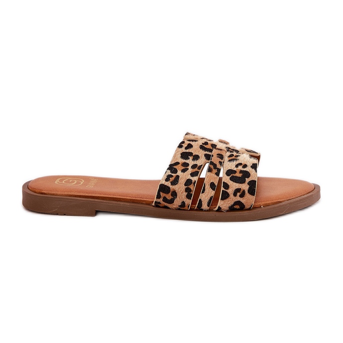 Flat -hane kvinnors flip flops med bruna leopard leoparder