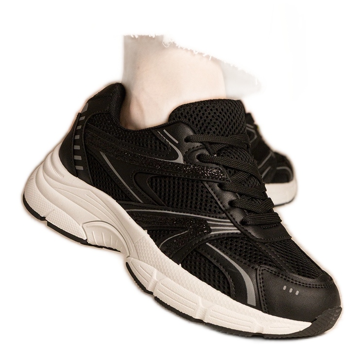 Svarta sneakers kvinnors sport med glitter