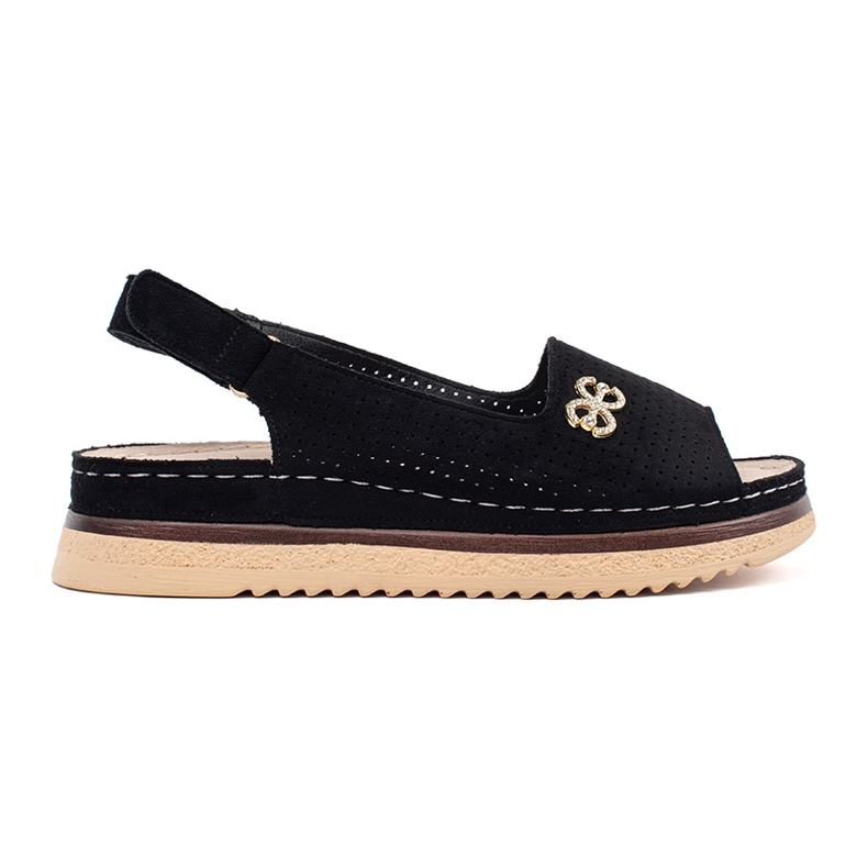 Goodin Öppna mjuka svarta sandaler med en prydnad