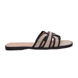 Klassisk kvinnors platt beige-svarta flip flops