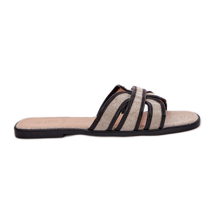Klassisk kvinnors platt beige-svarta flip flops