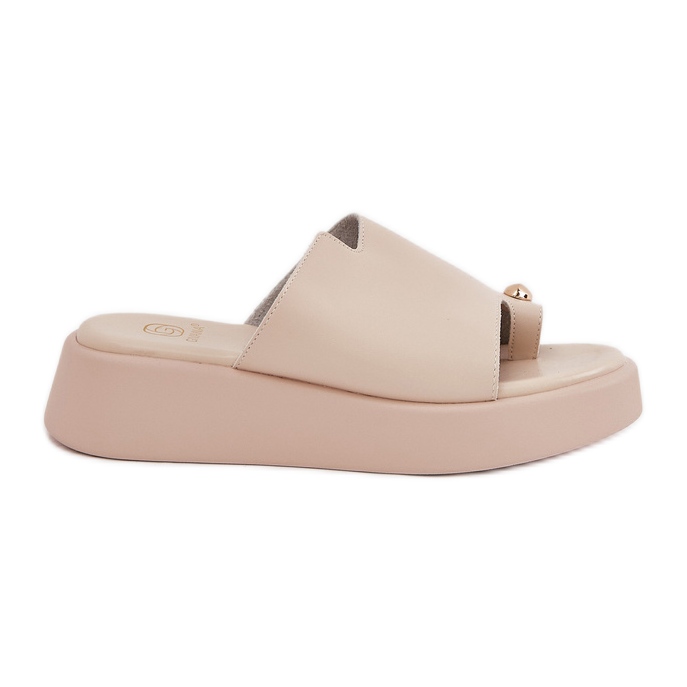 Kvinnors flip flops på plattformen och låga kilar med dekorativ detalj beige