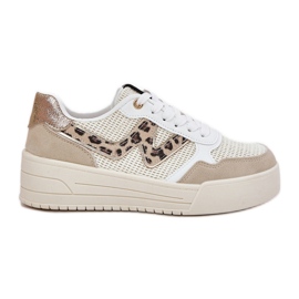 Kvinnors sportskor på plattformens leopard beige