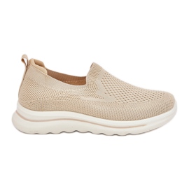 Kvinnors beige gled material sneakers