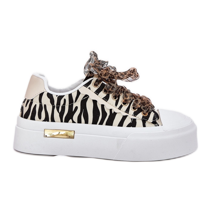 Kvinnors sneakers med dekorativ snörning svart och beige