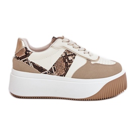 Kvinnors sneakers på en massiv plattform, djurmönster beige
