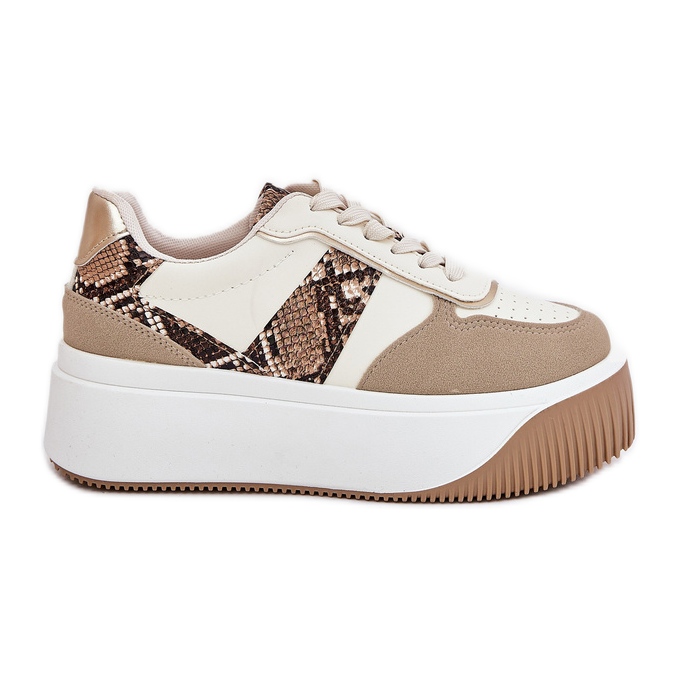 Kvinnors sneakers på en massiv plattform, djurmönster beige