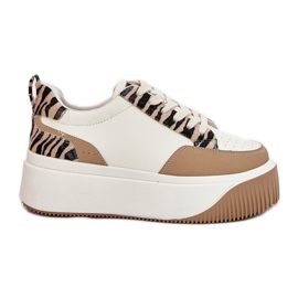 Kvinnors sneakers på en massiv plattform beige zebra