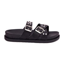 Kvinnors tofflor med dubbar och spännen svarta