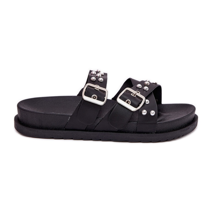 Kvinnors tofflor med dubbar och spännen svarta