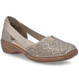 Women's Openwork Leather Shoes, Meringue Comfort Rieker 41351-90 beige