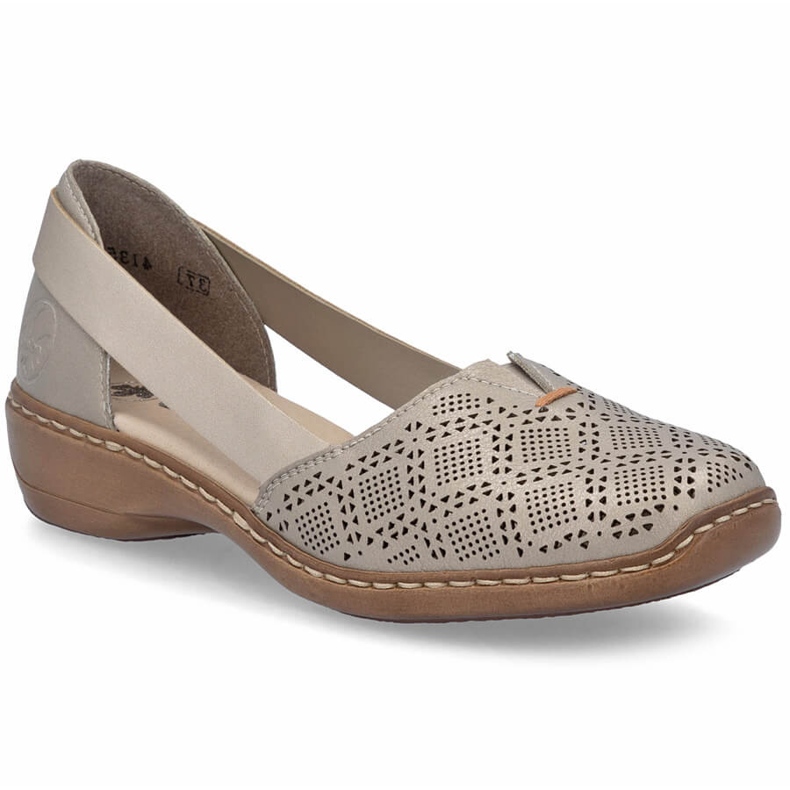 Women's Openwork Leather Shoes, Meringue Comfort Rieker 41351-90 beige