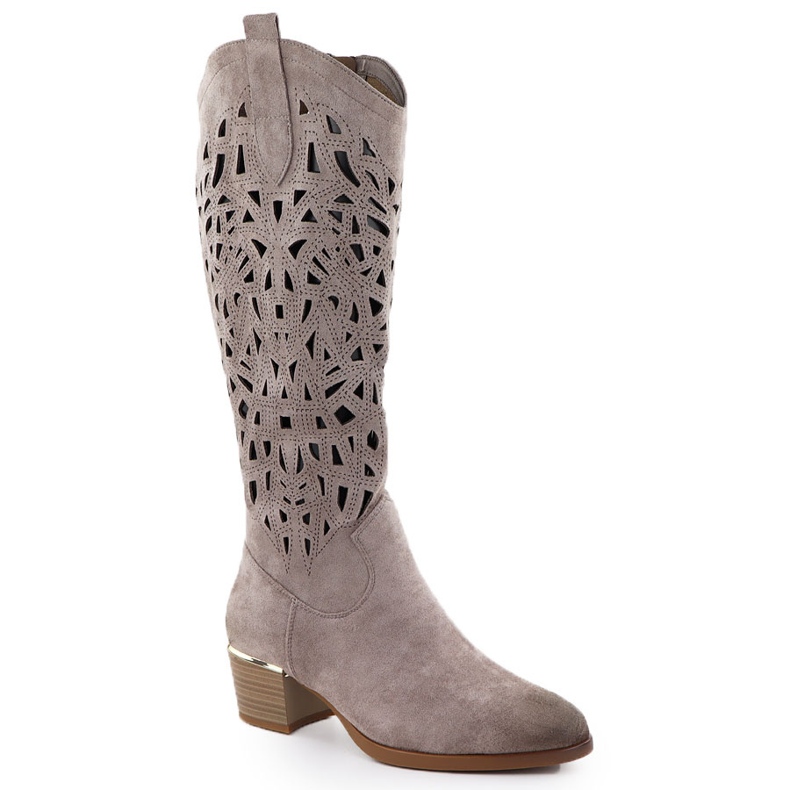 OpenWork Boots med Suede Dark Beige Vinceza 58453