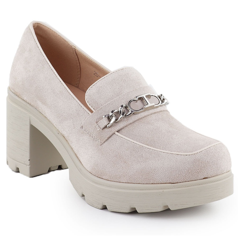 Kvinnors skor med mocka beige potocki SZ12629 med en kedja
