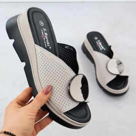 S.Barski Women's Leather Flip Flops Openwork Beige S. Barski LR51-662