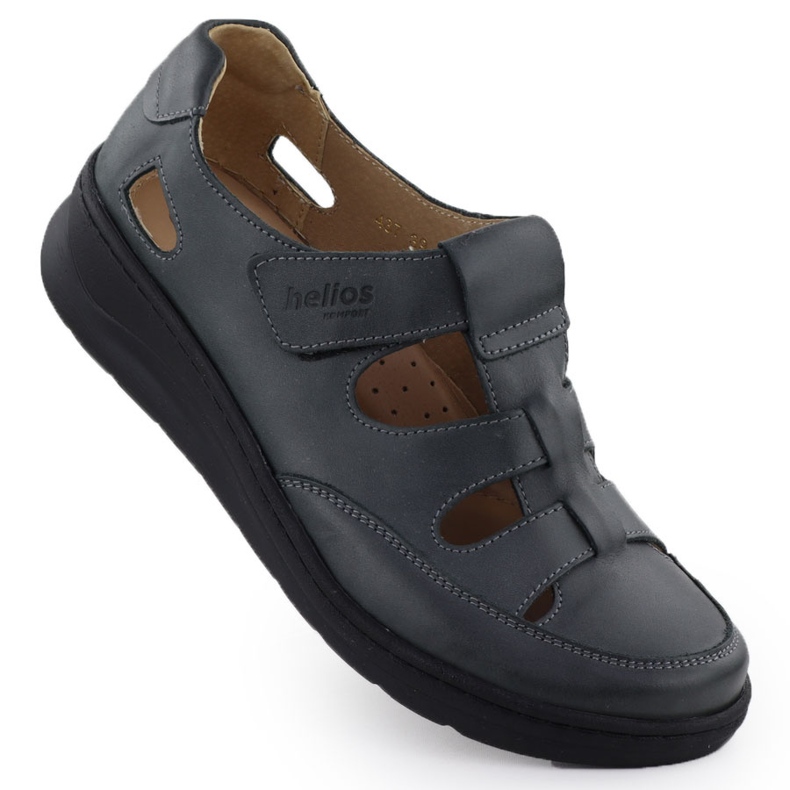 Kvinnors läderskor på Helios 437 Graphite kardborrband grå