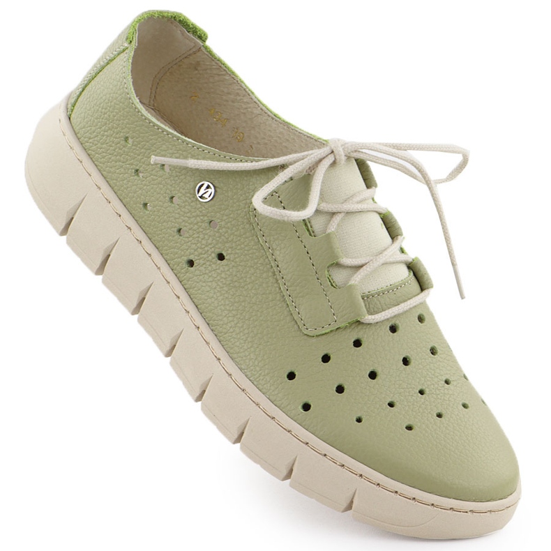 Women's Openwork Leather Shoes Green Helios 434 grön