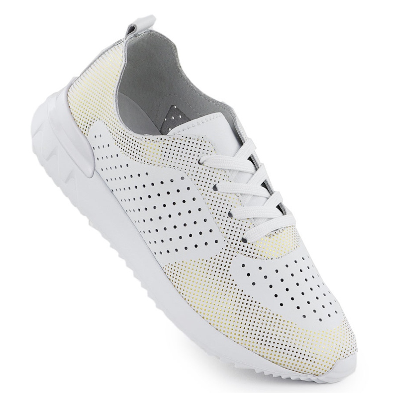 Białe Artiker 56C1036 OpenWork Leather Sports Shoes vit
