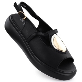 S.Barski Kvinnors lädersandaler på Platforma Czarne S. Barski GR51-603 svart